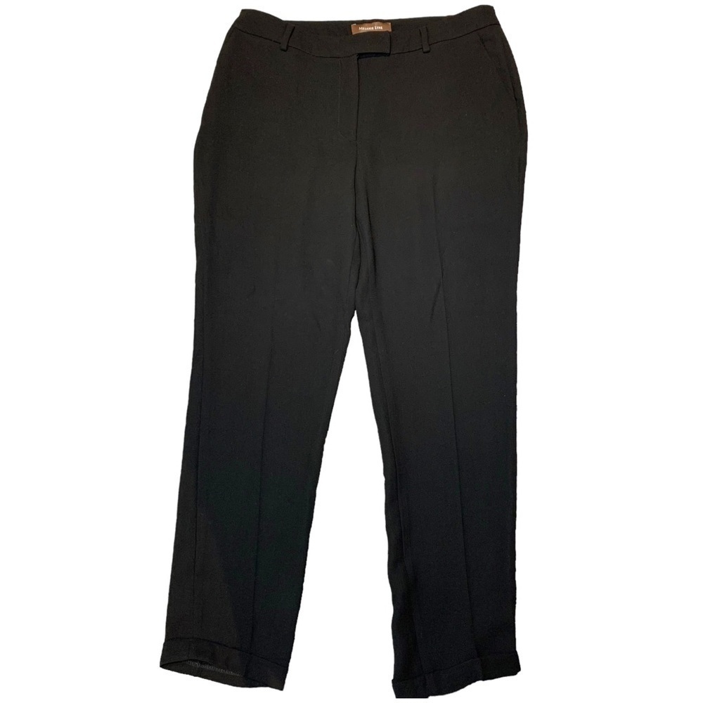 Melanie Lyne Straight Pants Sz 8 Black Crepe Cuffed Hem Casual Dress Trousers